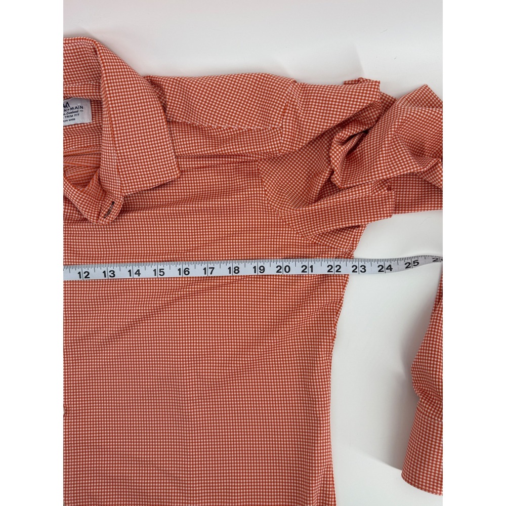 Mizzen+Main Mens Large Trim Fit Orange Gingham Performance Dress Shirt 20057 - Picture 4 of 9